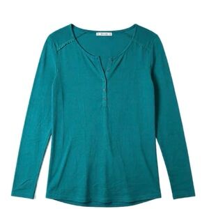 Pull&Bear Teal Green Long Sleeve Henley Top - Size M - Chic & Cozy